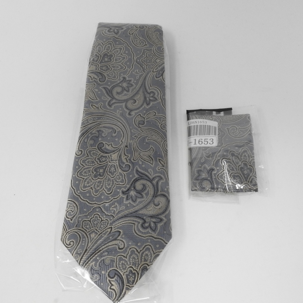 Hi-Tie Grey Black Gold Paisley Tie & Lapel NWOT